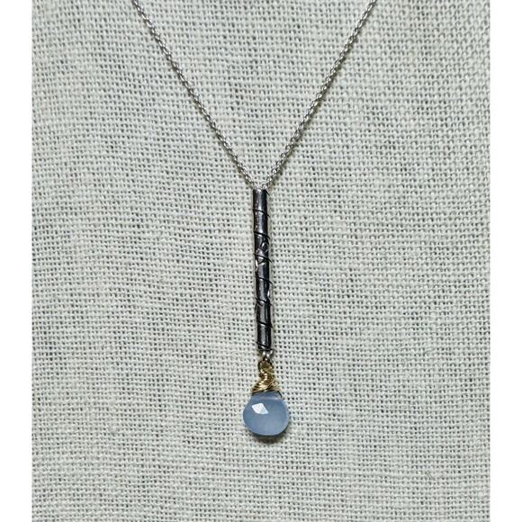 Sterling Silver 925 "Only Love" Blue Stone Drop Pendant Necklace Magnetic Clasp - Picture 1 of 6